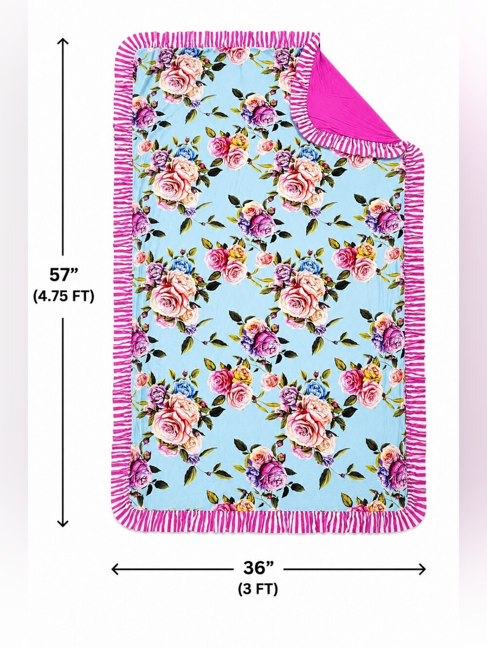 POSH PEANUT PATOO Floral Baby Blanket with Pink Border 57*36